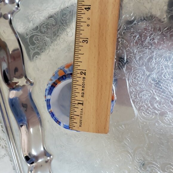 MCM Vintage Multicolor Blue Orange White Spotted Glass Vase Japan 5" - Picture 9 of 9